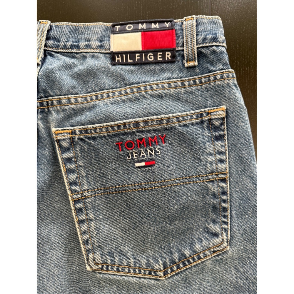 Tommy Hilfiger Mens Old School Freedom Jean 36x34 Blue 90s‎ Flag Spellout Denim
